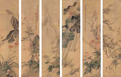 张兆祥 甲午(1894)年作 花卉 六屏
